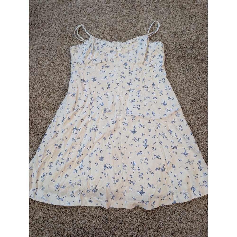 Trixxi Los Angeles White Blue Floral Linen Blend Lace Trim Mini Dress XL